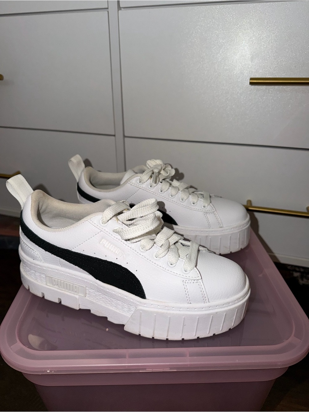 Puma White Platform Sneakers with Black Formstrip